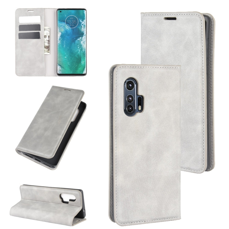 For Motorola Edge+ Retro-skin Business Magnetic Suction Leather Case with Holder & Card Slots & Wallet