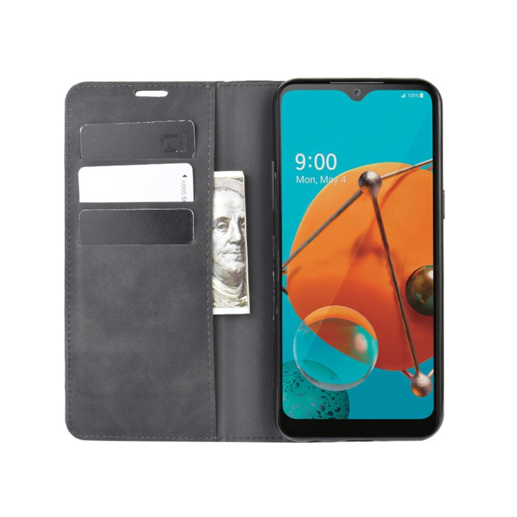 For LG K51 Retro-skin Business Magnetic Suction Leather Case with Holder & Card Slots & Wallet