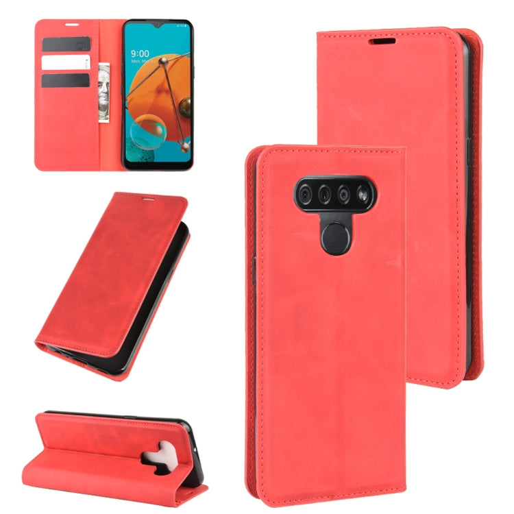 For LG K51 Retro-skin Business Magnetic Suction Leather Case with Holder & Card Slots & Wallet