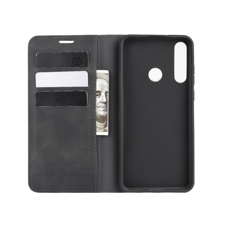 For Huawei Y6p Retro-skin Business Magnetic Suction Leather Case with Holder & Card Slots & Wallet