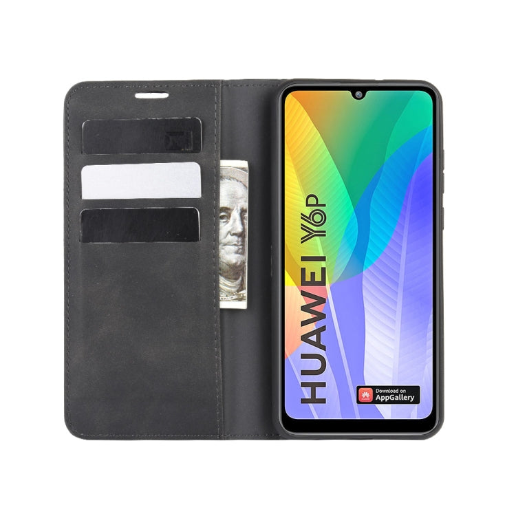 For Huawei Y6p Retro-skin Business Magnetic Suction Leather Case with Holder & Card Slots & Wallet