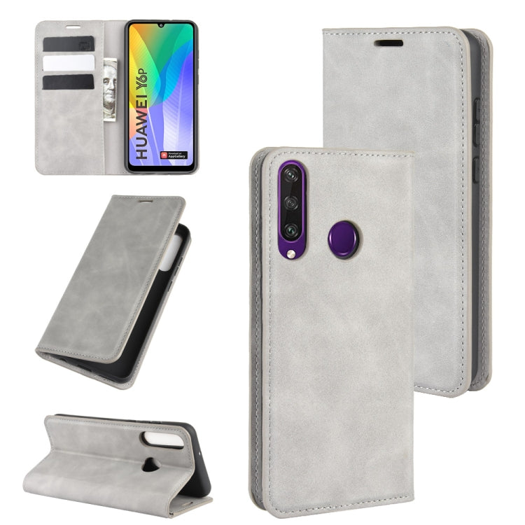 For Huawei Y6p Retro-skin Business Magnetic Suction Leather Case with Holder & Card Slots & Wallet