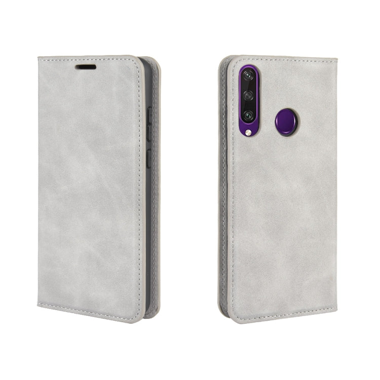 For Huawei Y6p Retro-skin Business Magnetic Suction Leather Case with Holder & Card Slots & Wallet