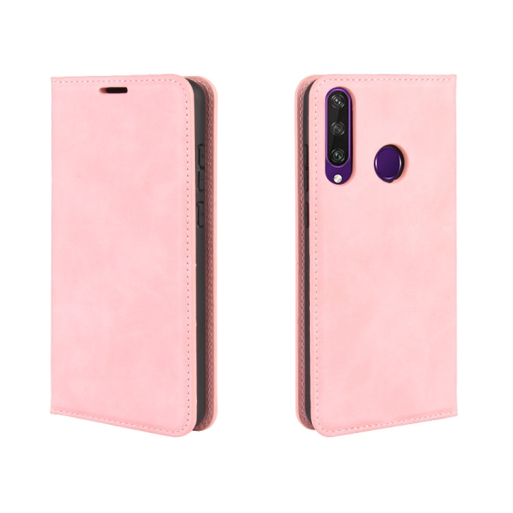 For Huawei Y6p Retro-skin Business Magnetic Suction Leather Case with Holder & Card Slots & Wallet