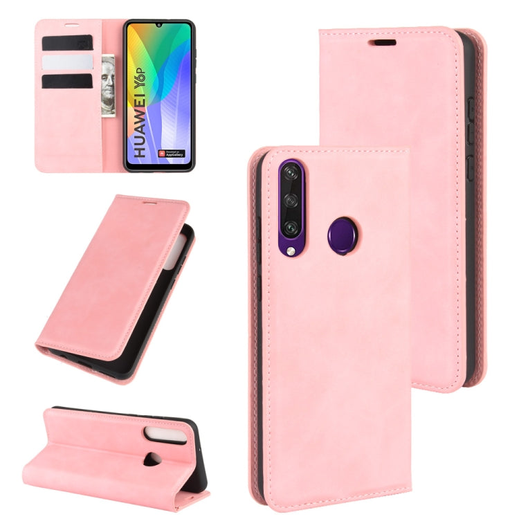 For Huawei Y6p Retro-skin Business Magnetic Suction Leather Case with Holder & Card Slots & Wallet
