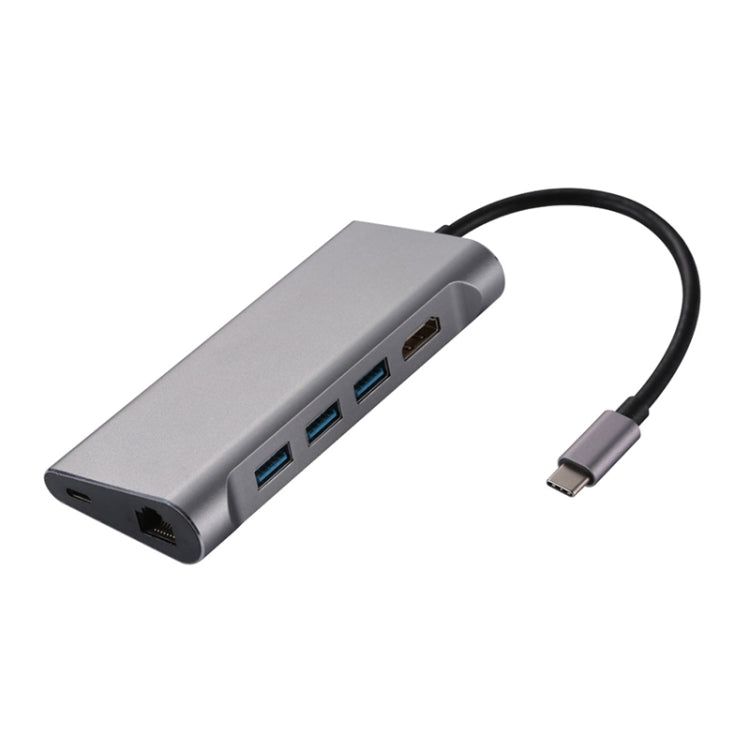 6-in-1 USB 3.1 hub type-C to USB 3.0 * 3 + HDMI 4K + RJ45 + PD multi-functional HD docking station for MacBook PC millet tablet(grey)