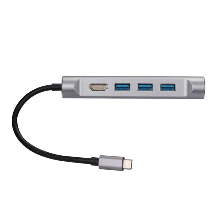 6-in-1 USB 3.1 hub type-C to USB 3.0 * 3 + HDMI 4K + RJ45 + PD multi-functional HD docking station for MacBook PC millet tablet(grey)