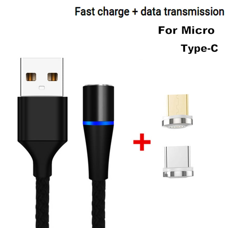 2 in 1 3A USB to Micro USB + USB-C / Type-C Fast Charging + 480Mbps Data Transmission Mobile Phone Magnetic Suction Fast Charging Data Cable, Cable Length: 1m