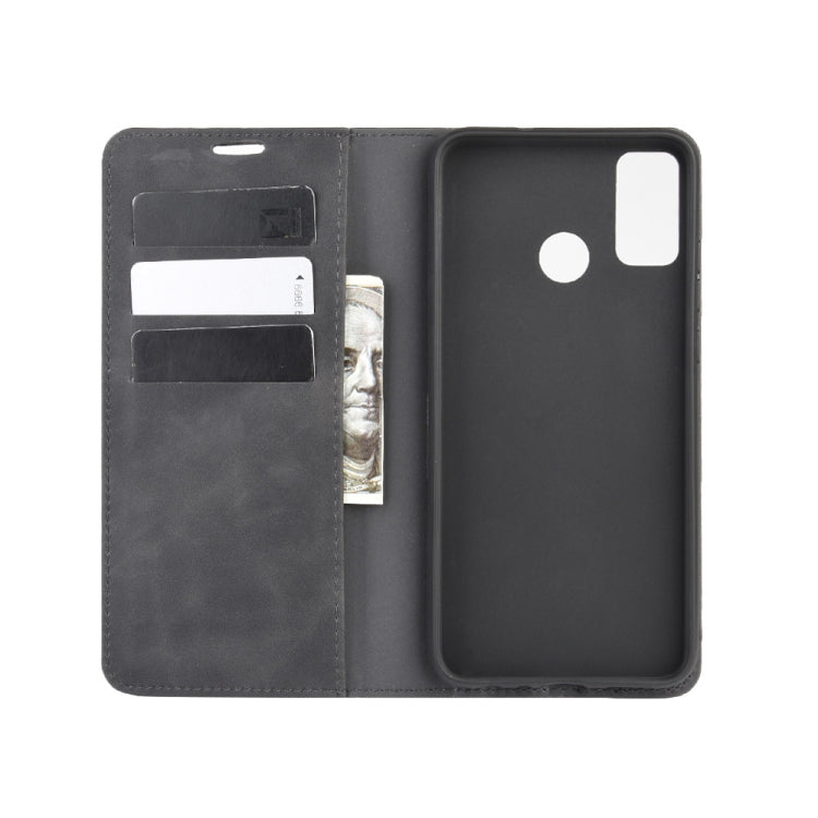 For Huawei Honor 9X lite Retro-skin Business Magnetic Suction Leather Case with Holder & Card Slots & Wallet