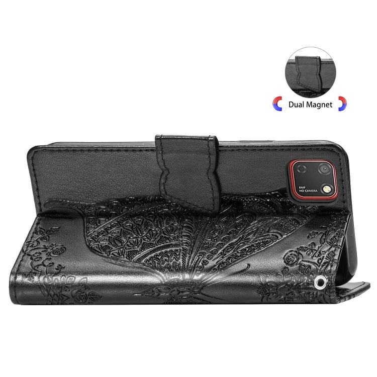 For Huawei Y5P Butterfly Love Flower Embossed Horizontal Flip Leather Case with Bracket / Card Slot / Wallet / Lanyard