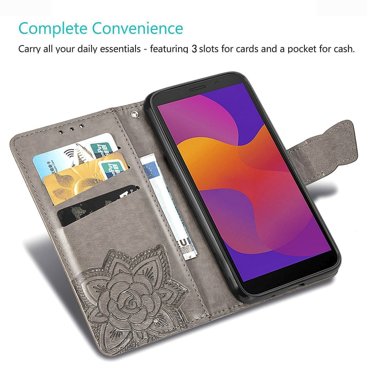 For Huawei Y5P Butterfly Love Flower Embossed Horizontal Flip Leather Case with Bracket / Card Slot / Wallet / Lanyard