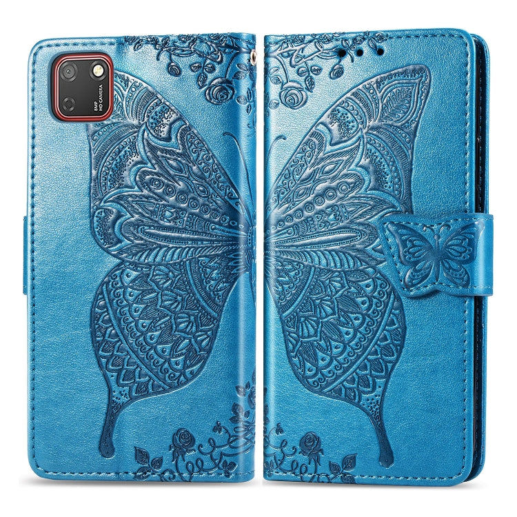 For Huawei Y5P Butterfly Love Flower Embossed Horizontal Flip Leather Case with Bracket / Card Slot / Wallet / Lanyard