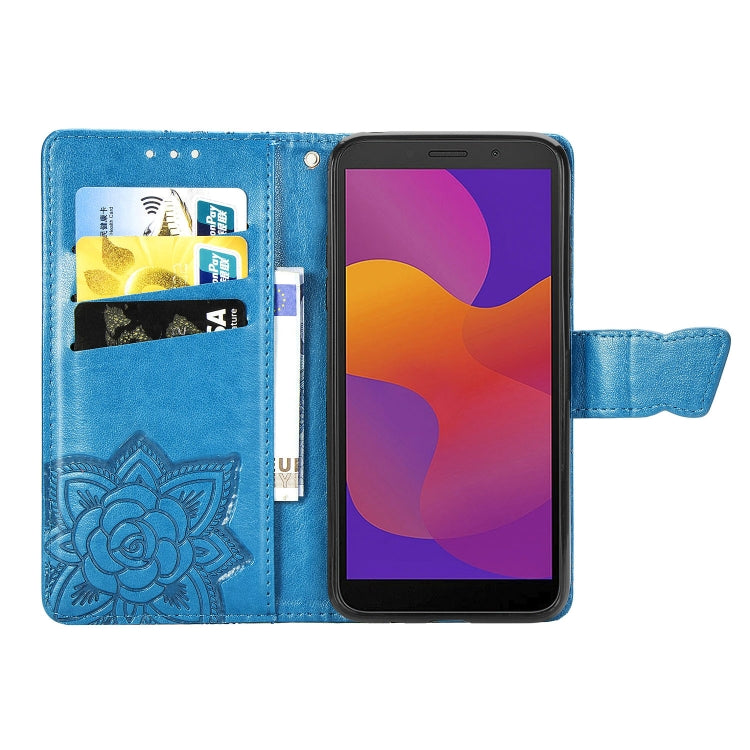 For Huawei Y5P Butterfly Love Flower Embossed Horizontal Flip Leather Case with Bracket / Card Slot / Wallet / Lanyard