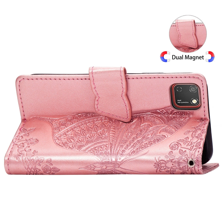 For Huawei Y5P Butterfly Love Flower Embossed Horizontal Flip Leather Case with Bracket / Card Slot / Wallet / Lanyard