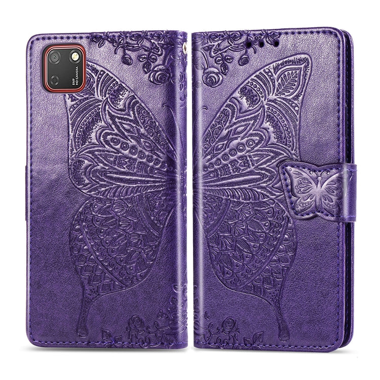 For Huawei Y5P Butterfly Love Flower Embossed Horizontal Flip Leather Case with Bracket / Card Slot / Wallet / Lanyard