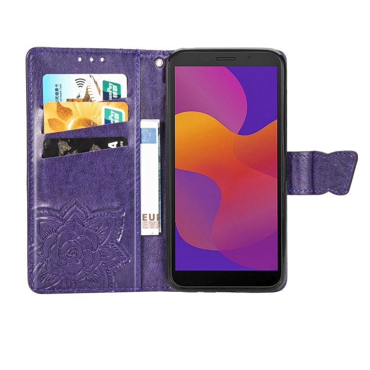 For Huawei Y5P Butterfly Love Flower Embossed Horizontal Flip Leather Case with Bracket / Card Slot / Wallet / Lanyard