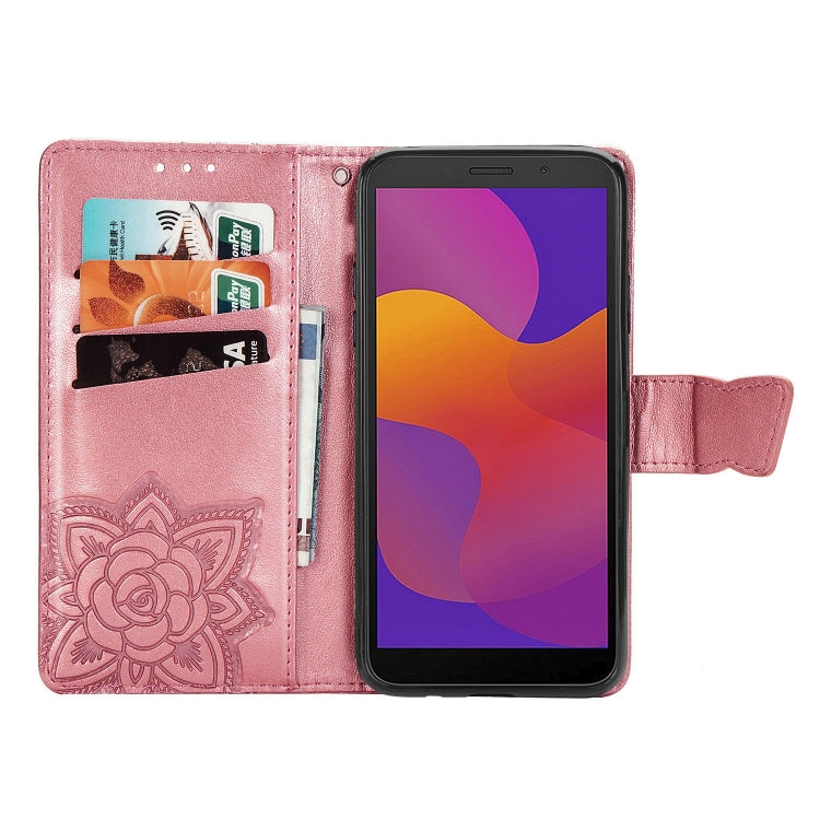 For Huawei Y5P Butterfly Love Flower Embossed Horizontal Flip Leather Case with Bracket / Card Slot / Wallet / Lanyard