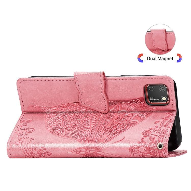 For Huawei Y5P Butterfly Love Flower Embossed Horizontal Flip Leather Case with Bracket / Card Slot / Wallet / Lanyard