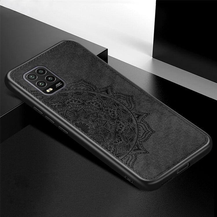 For Xiaomi 10 Lite 5G Mandala Embossed Cloth Cover PC + TPU Mobile Phone Case with Magnetic Function and Hand Strap
