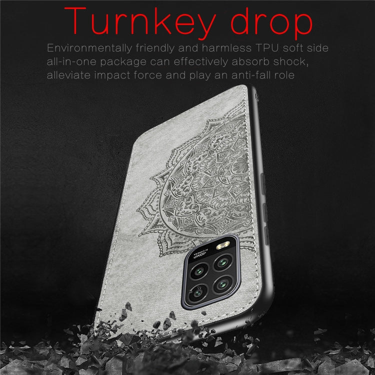 For Xiaomi 10 Lite 5G Mandala Embossed Cloth Cover PC + TPU Mobile Phone Case with Magnetic Function and Hand Strap