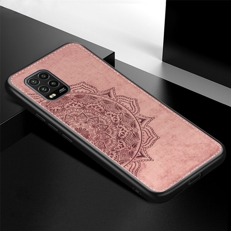 For Xiaomi 10 Lite 5G Mandala Embossed Cloth Cover PC + TPU Mobile Phone Case with Magnetic Function and Hand Strap