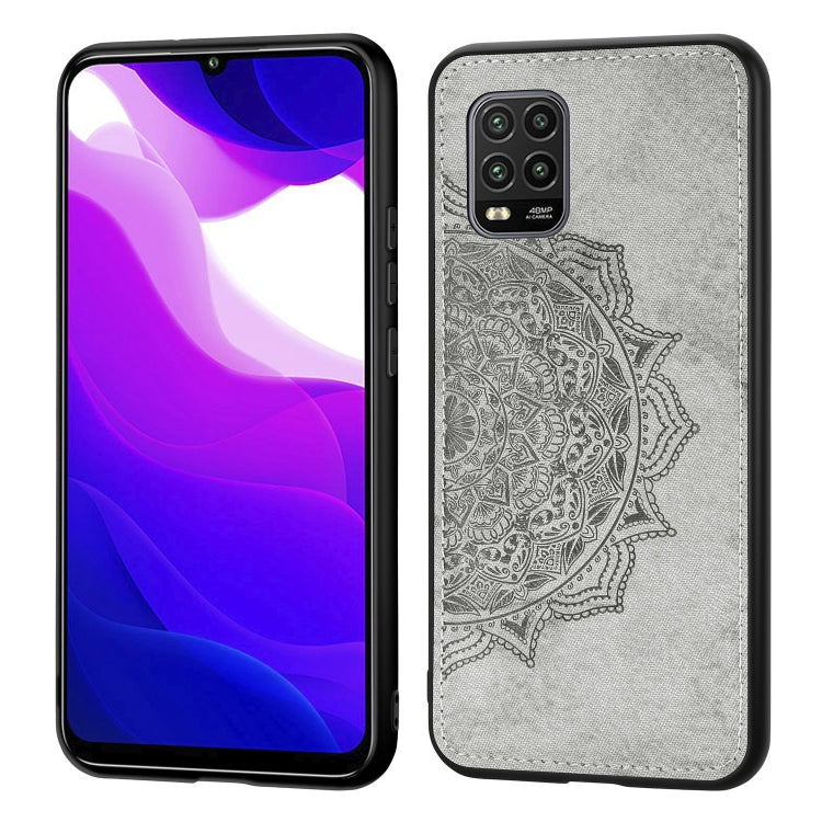 For Xiaomi 10 Lite 5G Mandala Embossed Cloth Cover PC + TPU Mobile Phone Case with Magnetic Function and Hand Strap