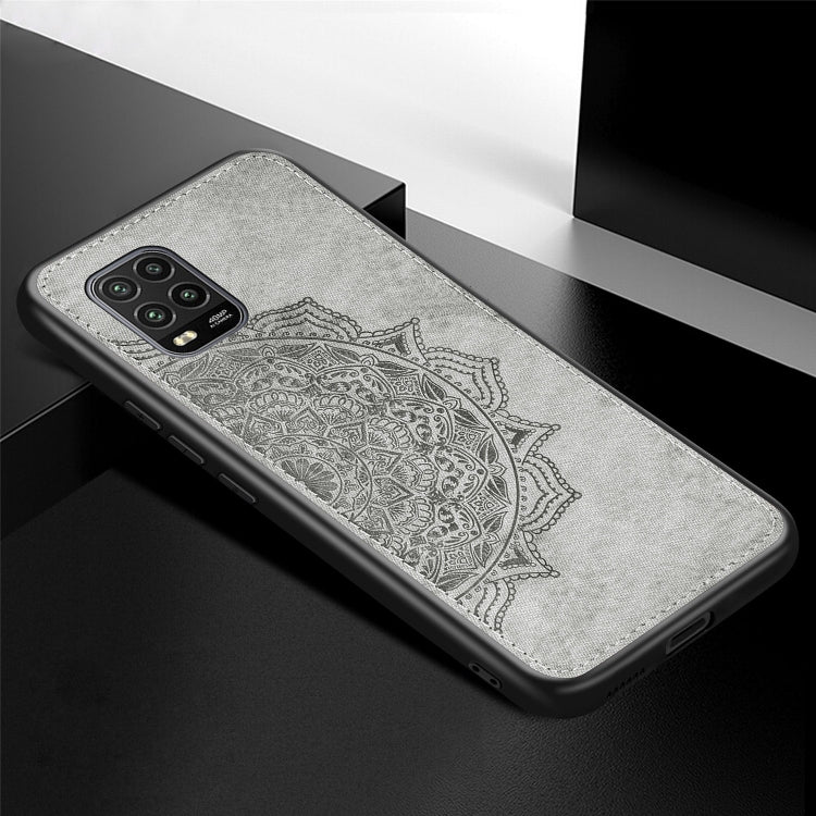 For Xiaomi 10 Lite 5G Mandala Embossed Cloth Cover PC + TPU Mobile Phone Case with Magnetic Function and Hand Strap