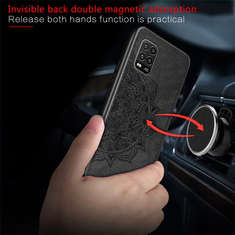 For Xiaomi 10 Lite 5G Mandala Embossed Cloth Cover PC + TPU Mobile Phone Case with Magnetic Function and Hand Strap