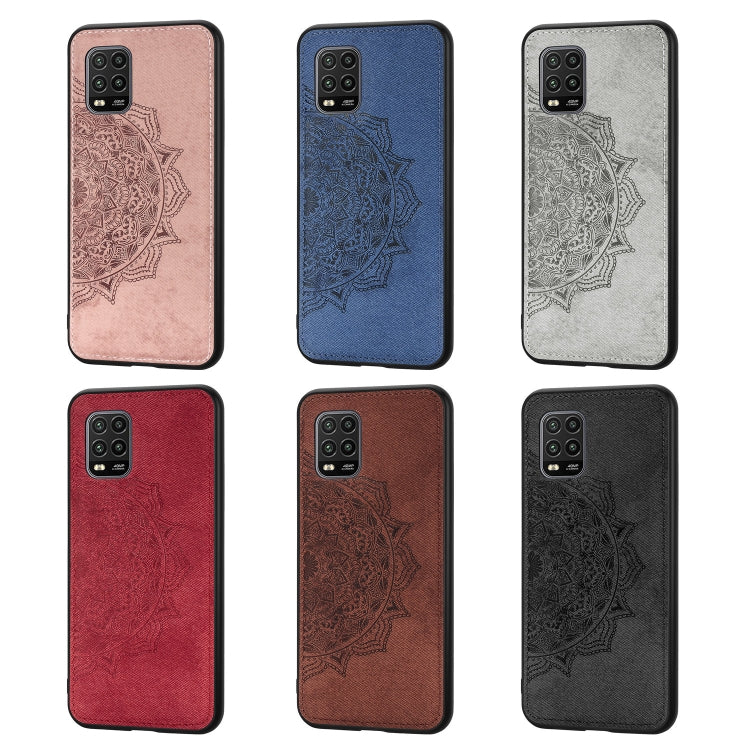 For Xiaomi 10 Lite 5G Mandala Embossed Cloth Cover PC + TPU Mobile Phone Case with Magnetic Function and Hand Strap