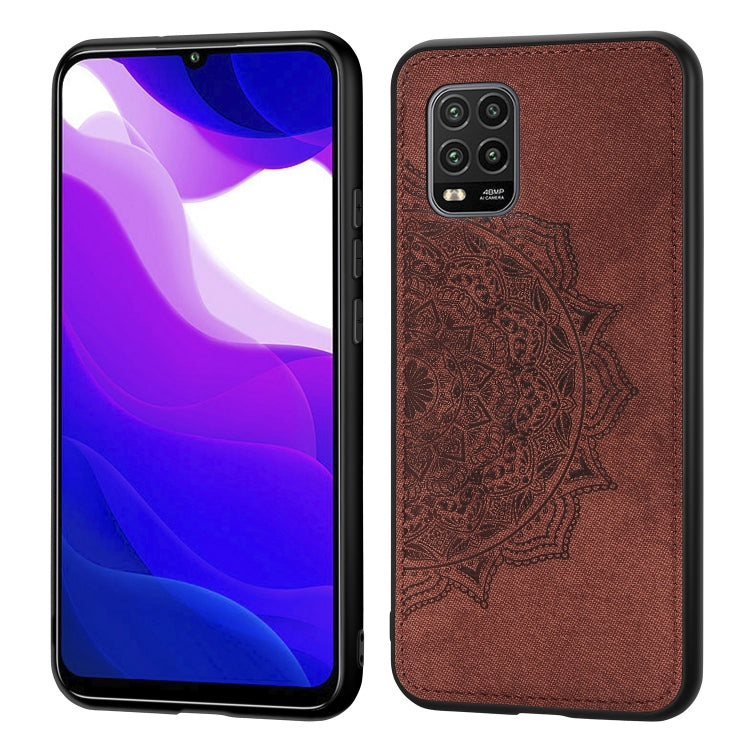 For Xiaomi 10 Lite 5G Mandala Embossed Cloth Cover PC + TPU Mobile Phone Case with Magnetic Function and Hand Strap