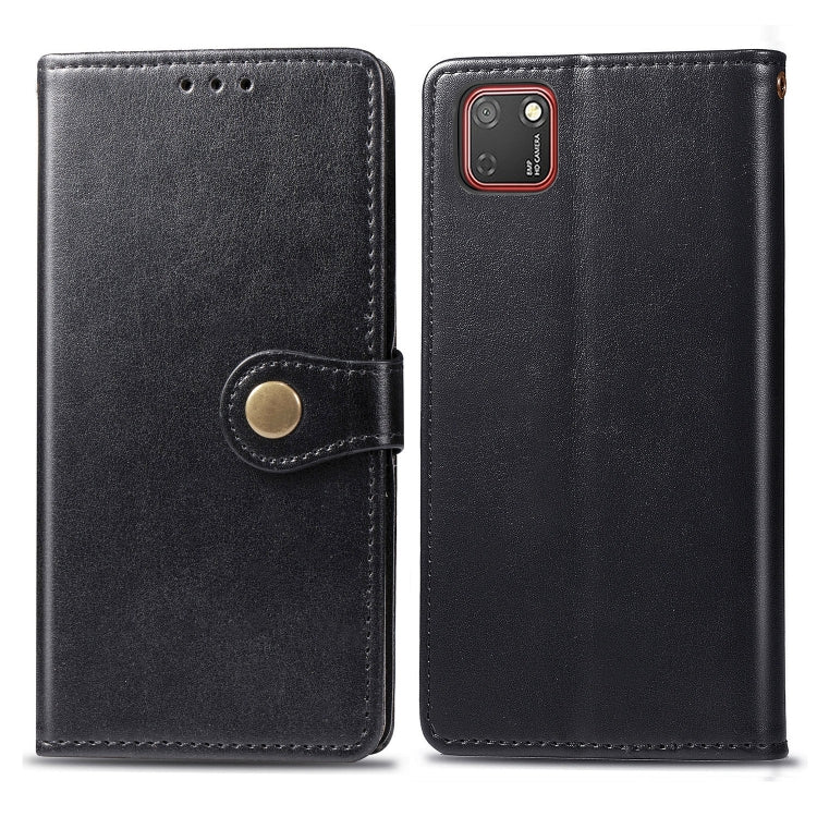 For Huawei Y5P 2020 Retro Solid Color Leather Buckle Phone Case with Lanyard & Photo Frame & Card Slot & Wallet & Stand Function