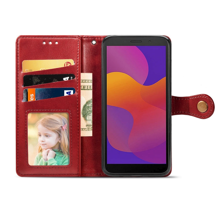 For Huawei Y5P 2020 Retro Solid Color Leather Buckle Phone Case with Lanyard & Photo Frame & Card Slot & Wallet & Stand Function