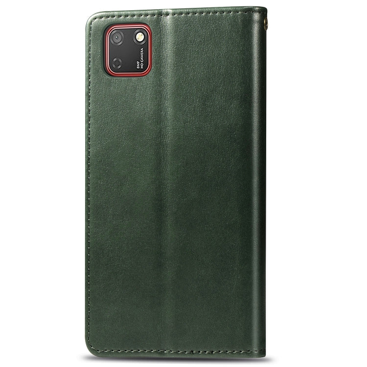 For Huawei Y5P 2020 Retro Solid Color Leather Buckle Phone Case with Lanyard & Photo Frame & Card Slot & Wallet & Stand Function