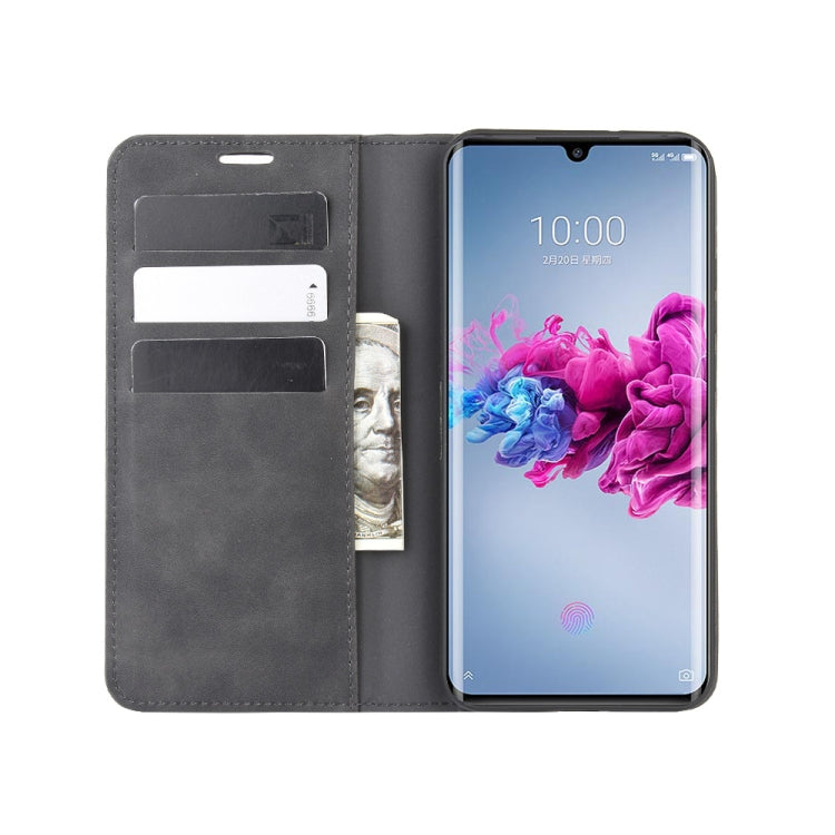 For ZTE Axon 11 Retro-skin Business Magnetic Suction Leather Case with Holder & Card Slots & Wallet