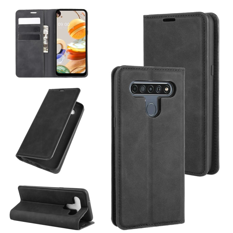 For LG K61 Retro-skin Business Magnetic Suction Leather Case with Holder & Card Slots & Wallet