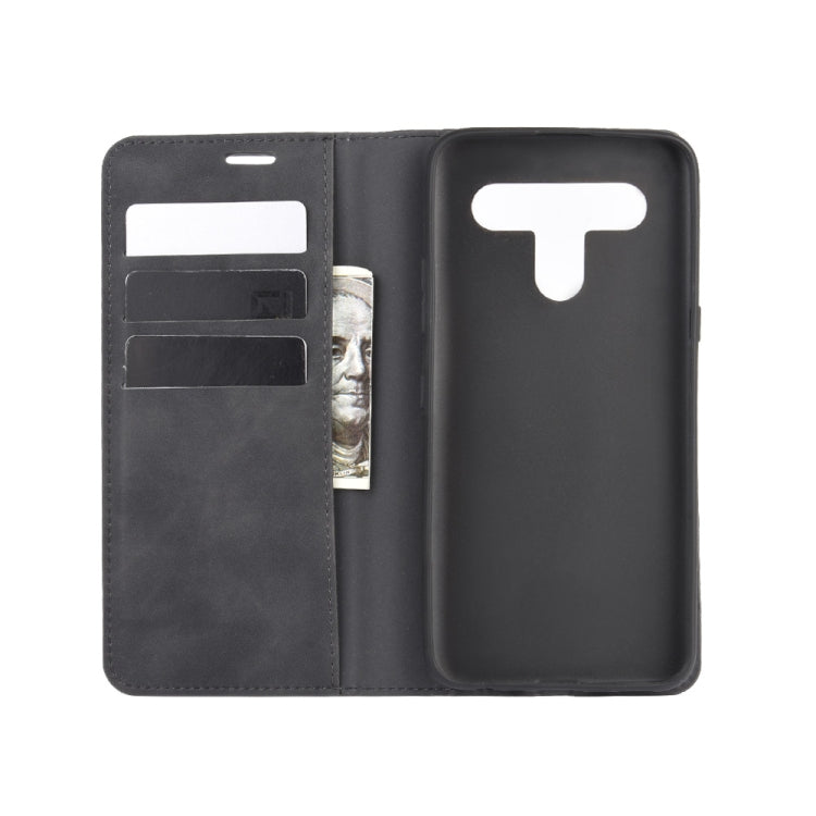For LG K61 Retro-skin Business Magnetic Suction Leather Case with Holder & Card Slots & Wallet