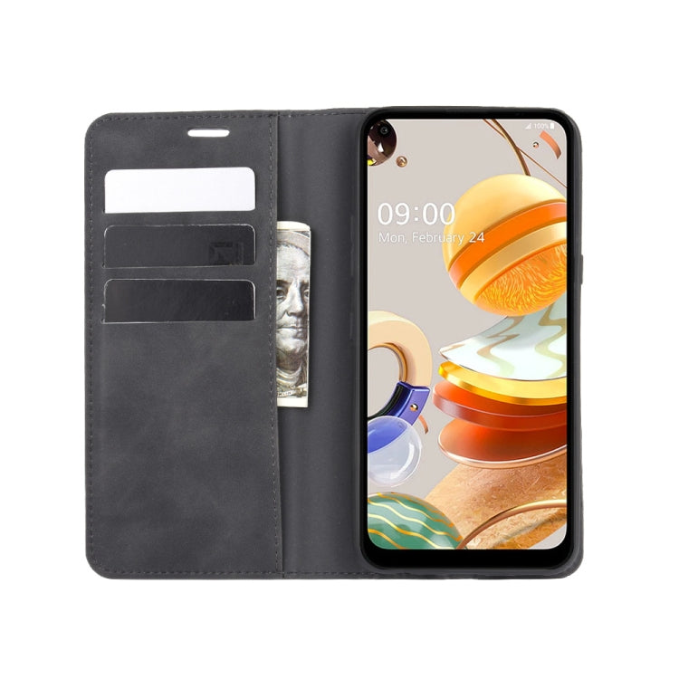 For LG K61 Retro-skin Business Magnetic Suction Leather Case with Holder & Card Slots & Wallet