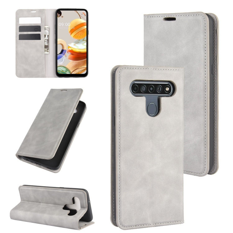 For LG K61 Retro-skin Business Magnetic Suction Leather Case with Holder & Card Slots & Wallet