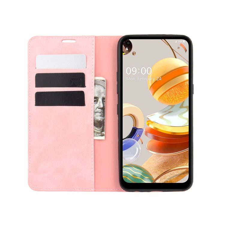 For LG K61 Retro-skin Business Magnetic Suction Leather Case with Holder & Card Slots & Wallet