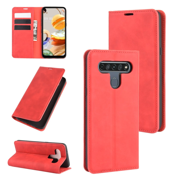 For LG K61 Retro-skin Business Magnetic Suction Leather Case with Holder & Card Slots & Wallet
