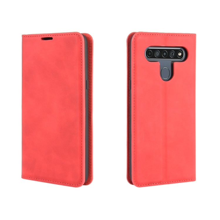 For LG K61 Retro-skin Business Magnetic Suction Leather Case with Holder & Card Slots & Wallet