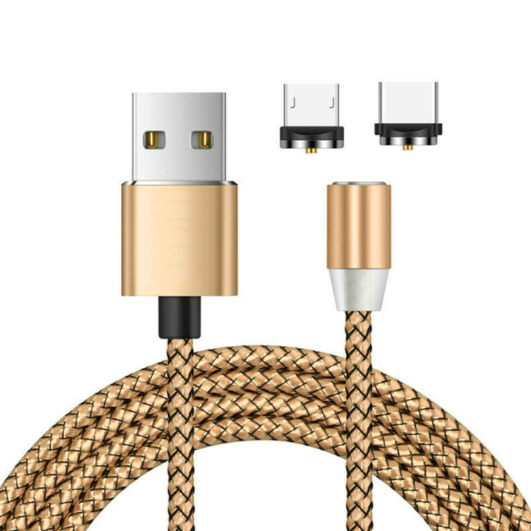 2 in 1 USB to Micro USB + Type-C / USB-C Magnetic Metal Joint Nylon Braided Charging Cable, Length: 2m