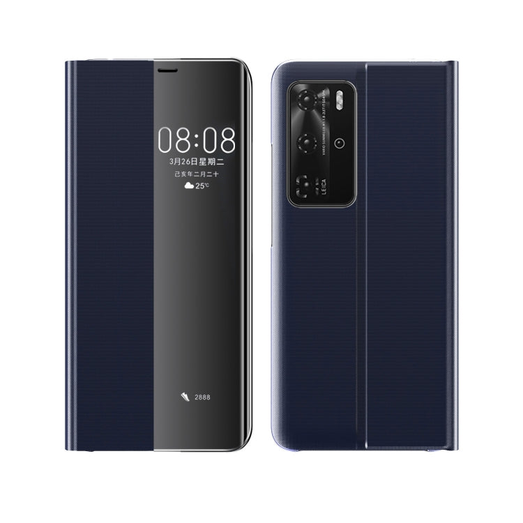 For Huawei P40 Side Window Display Comes With Hibernation/Bracket Function Plain Cloth Without Flip To Answer The Phone Case