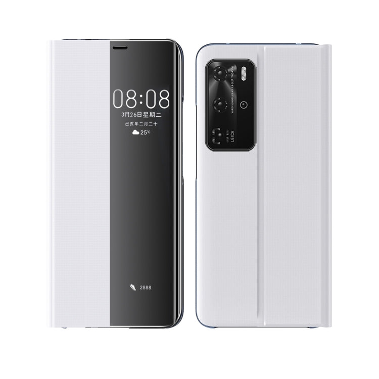 For Huawei P40 Side Window Display Comes With Hibernation/Bracket Function Plain Cloth Without Flip To Answer The Phone Case
