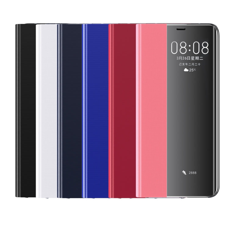 For Huawei P40 Pro Side Display Magnetic Horizontal Flip Plain Texture Cloth + PC Case with Holder & Sleep / Wake-up Function