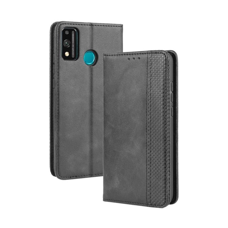 For Huawei Honor 9X Lite Magnetic Buckle Retro Crazy Horse Texture Horizontal Flip Leather Case , with Holder & Card Slots & Photo Frame