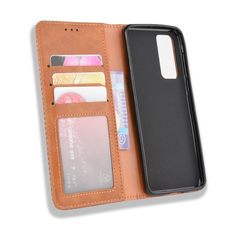 For Huawei P40 Pro+/P40 Pro Plus Magnetic Buckle Retro Crazy Horse Texture Horizontal Flip Leather Case , with Holder & Card Slots & Photo Frame