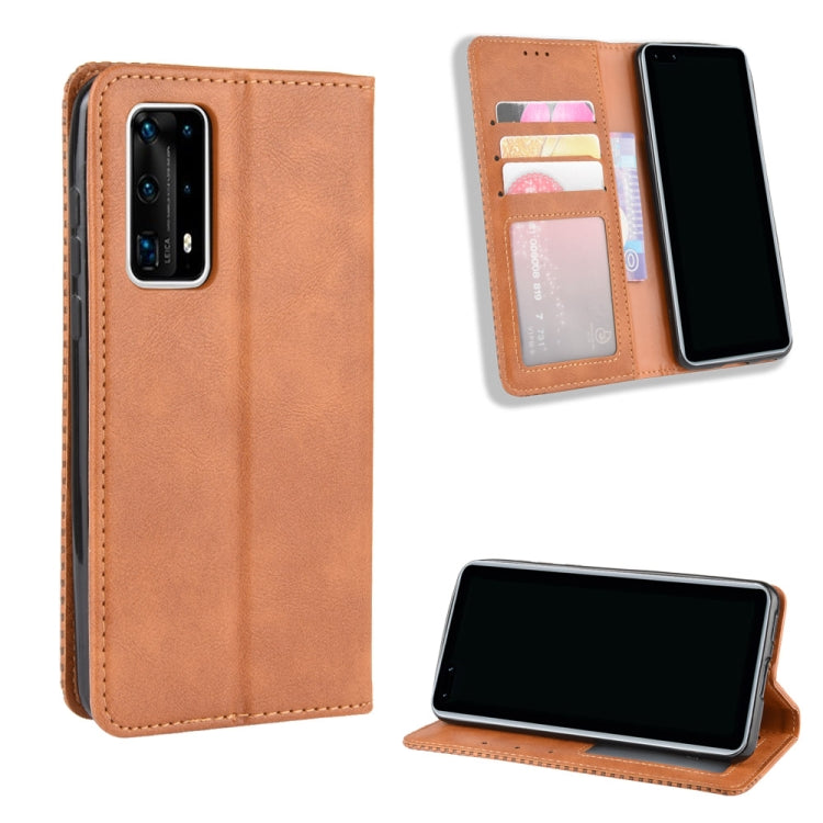 For Huawei P40 Pro+/P40 Pro Plus Magnetic Buckle Retro Crazy Horse Texture Horizontal Flip Leather Case , with Holder & Card Slots & Photo Frame