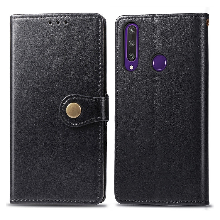 For Huawei Y6P Retro Solid Color Leather Buckle Phone Case with Lanyard & Photo Frame & Card Slot & Wallet & Stand Function