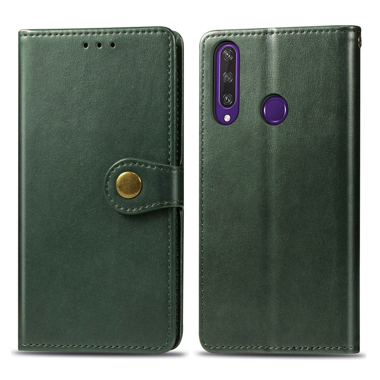 For Huawei Y6P Retro Solid Color Leather Buckle Phone Case with Lanyard & Photo Frame & Card Slot & Wallet & Stand Function